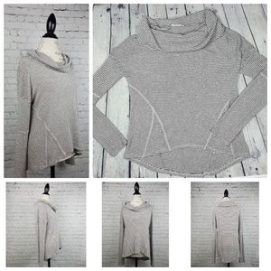 Cowl Neck Striped High-Low Dolman Sleeve Sweater